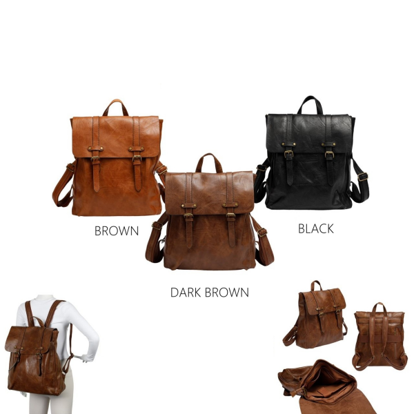 Vintage style Leather Backpack – Unisex, Multi-Pocket Design - Image 2