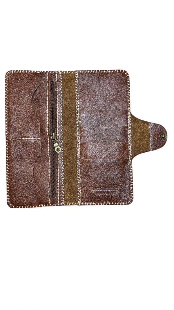 Handcrafted Leather Wallet – Brown with Button Closure - Image 2