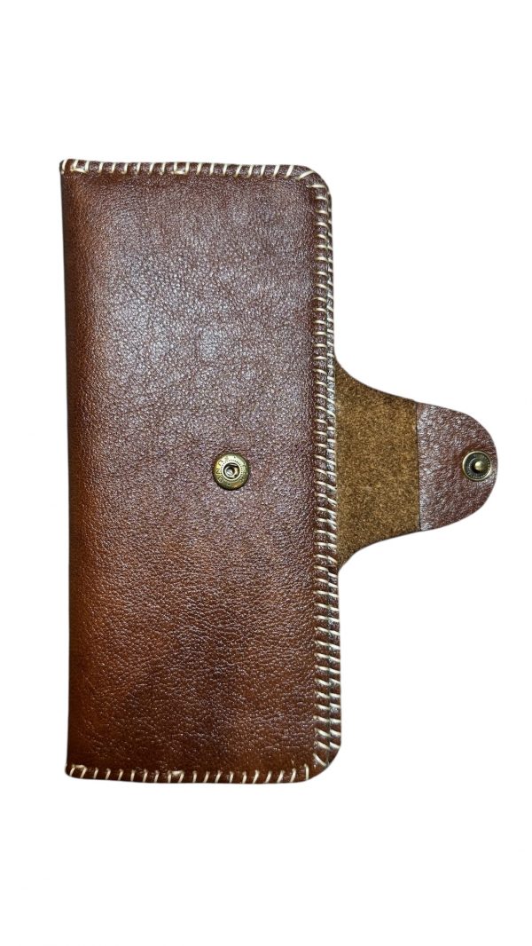 Handcrafted Leather Wallet – Brown with Button Closure - Image 4