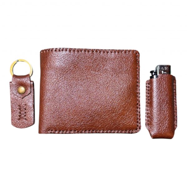 Handmade Leather Wallet Gift Set – Wallet, Keychain & Lighter Cover - Image 2