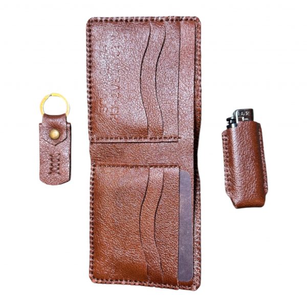 Handmade Leather Wallet Gift Set – Wallet, Keychain & Lighter Cover - Image 3