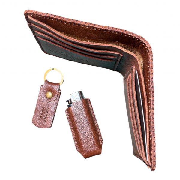 Handmade Leather Wallet Gift Set – Wallet, Keychain & Lighter Cover - Image 4