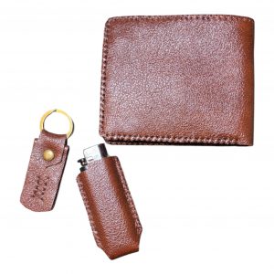 Handmade Leather Wallet Gift Set – Wallet, Keychain & Lighter Cover