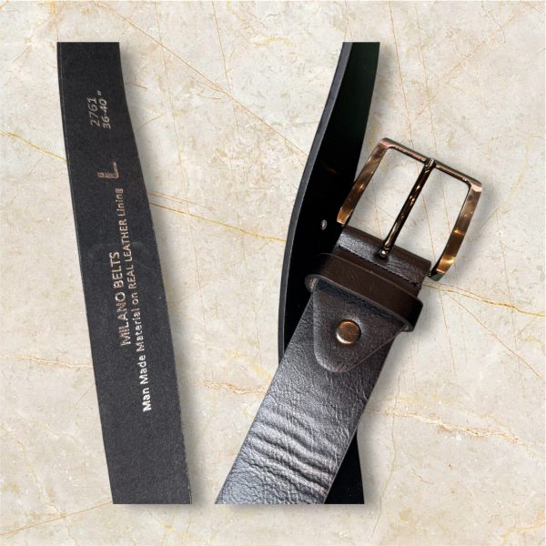 Milano Men’s Leather Belt – Classic Black with Metal Buckle - Image 2