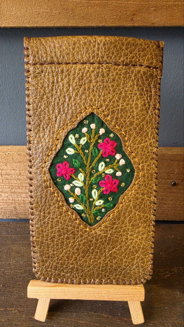 Leather Glasses Case – Floral Embroidery - Image 2