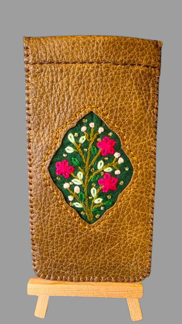 Leather Glasses Case – Floral Embroidery - Image 7